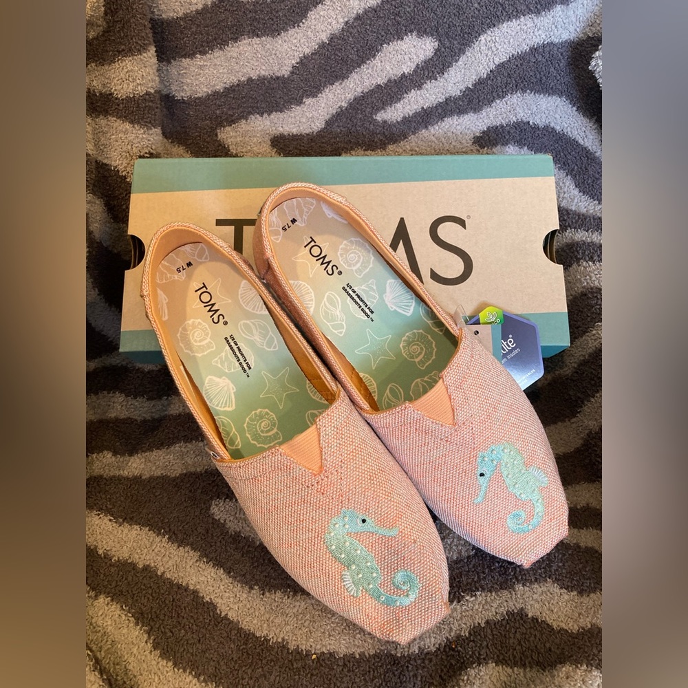Toms Pink Flats with Seahorse Design